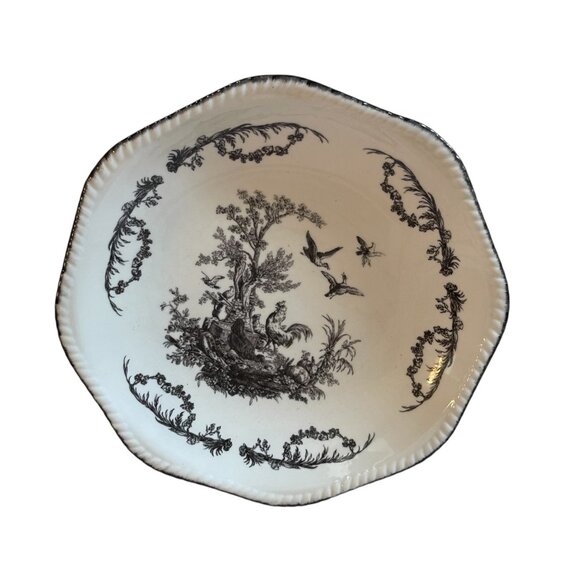 Pedestal Cake Stand Plate Aux Au Provence Black and White Toile 12" x 5.25" - Picture 6 of 7